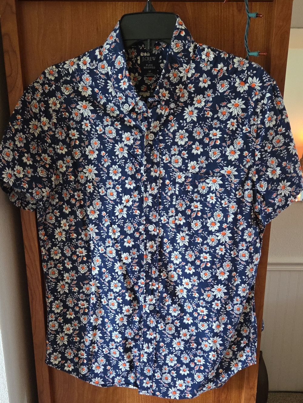 J. Crew Mens Flex Washed Navy Floral Short Sleeve Shirt
